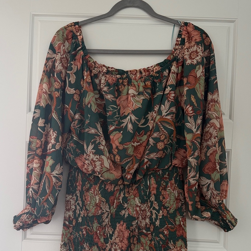 Baltic Born Green Floral Maxi Dress with Rust and Cream Accents